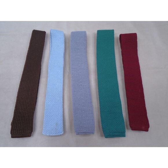 VTG Lot of 5 Wool & Cotton Sock Knitted Ties Preppy Square End Trunk Neck Tie - Picture 1 of 12